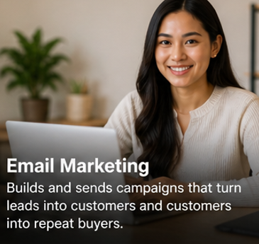 Email Marketing Specialist sitting at a desk in a office setting