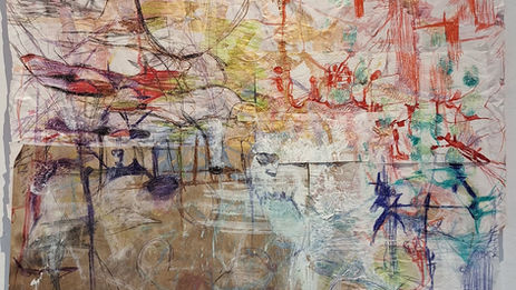  Abstract intense multicolor drawing on amorphic shaped paper
