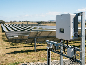 Detailaufnahme eine Wechselrichters einer Photovoltaikanlage