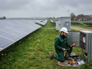 Techniker bei der Wartung einer Photovoltaik-Anlage