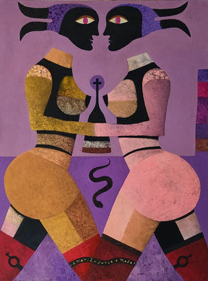 Painting of two women getting married by the artist Soren Bouzon