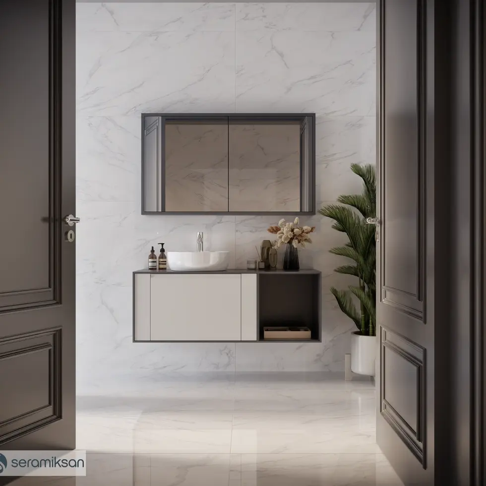 Meuble vasque suspendu blanc mat