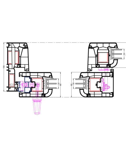 Dessin technique de coupes de profilés KLASLINE 70 MM PLUS