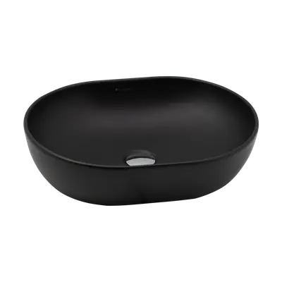 Lavabo noir ovale avec bonde argentée