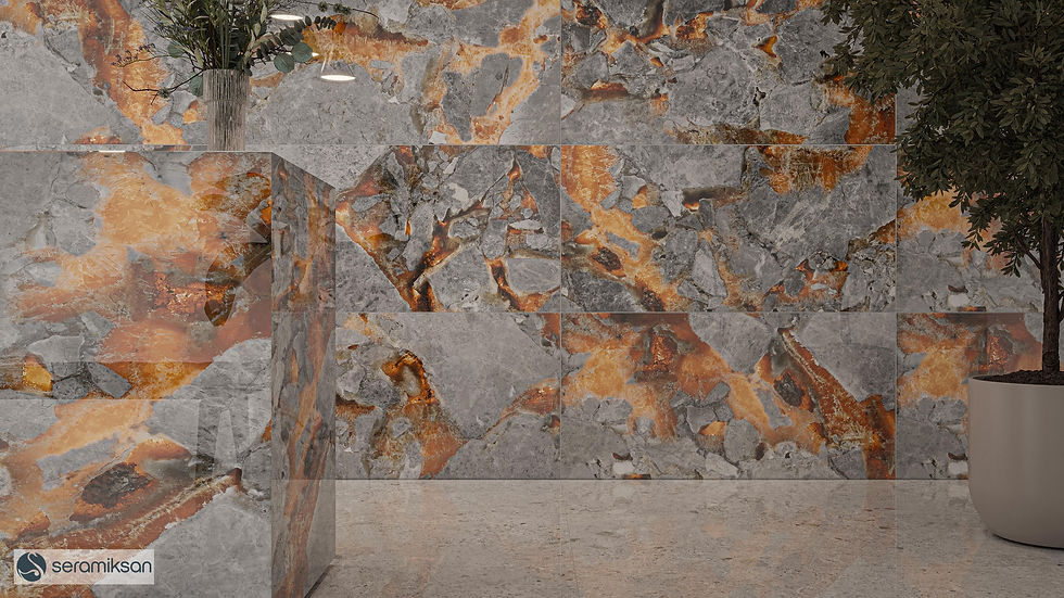 Carreaux muraux effet pierre gris et orange