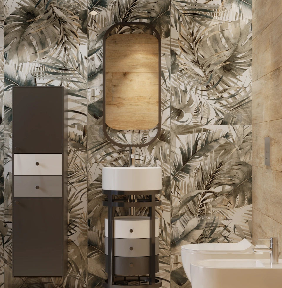 Salle de bain moderne avec WC suspendu et lavabo