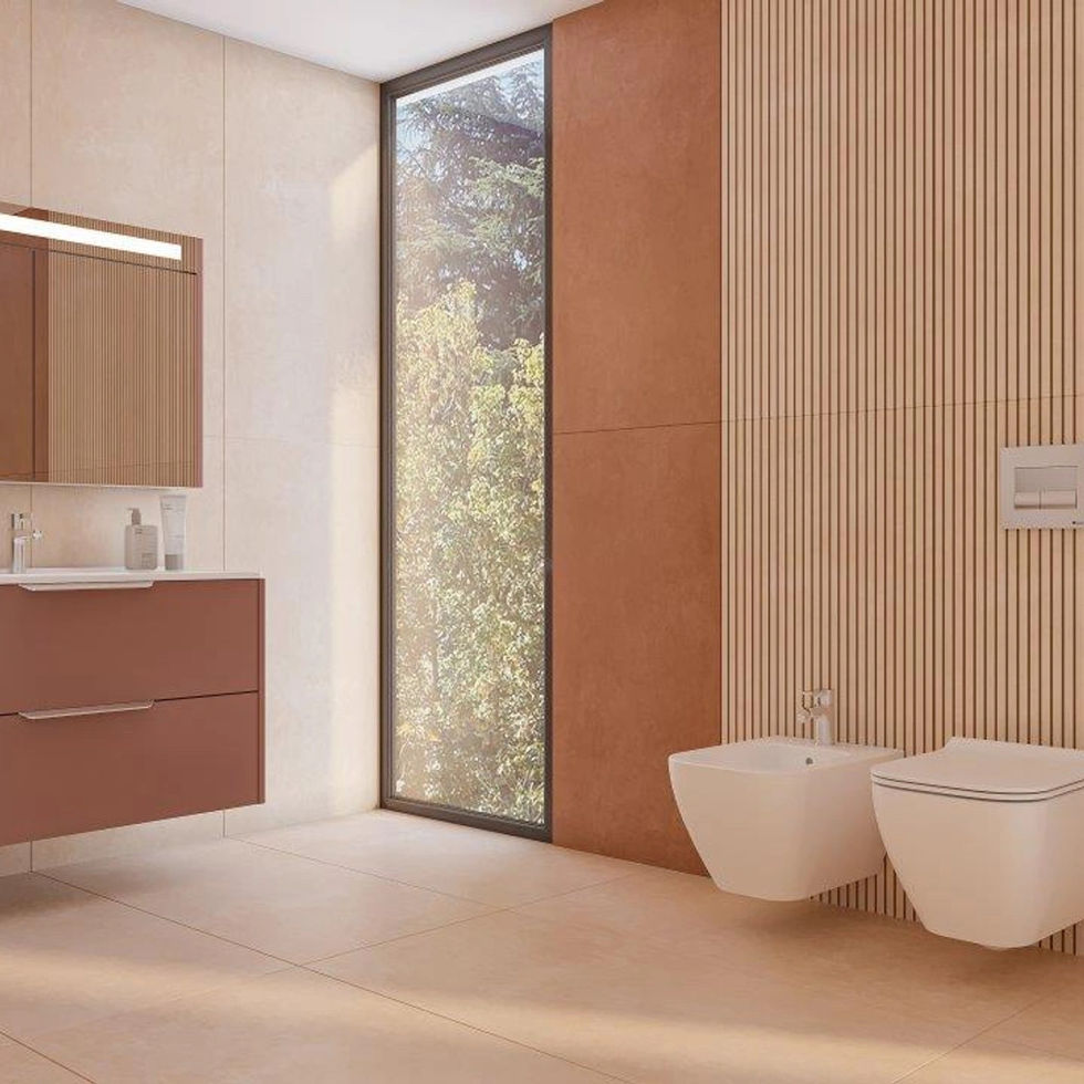 WC et bidet suspendus blancs dans salle de bain moderne