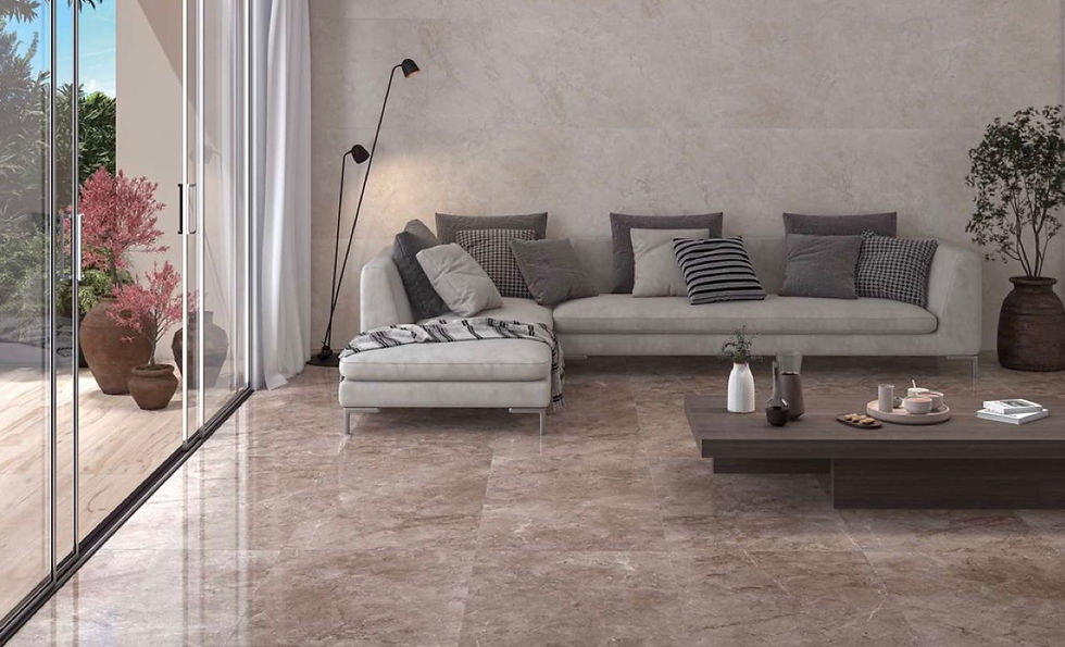 Carrelage marbré GENOVA VISON 60x120 CM dans un salon.