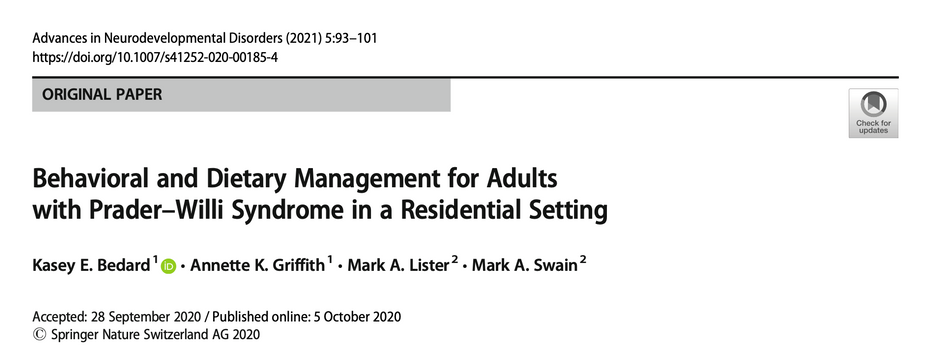 Behavioral and Dietary Management for Adults with Prader–Willi Syndrome in a Residential Setting