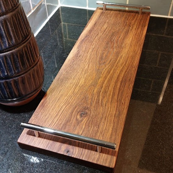 Thumbnail: Dark oak charcuterie board with silver handles