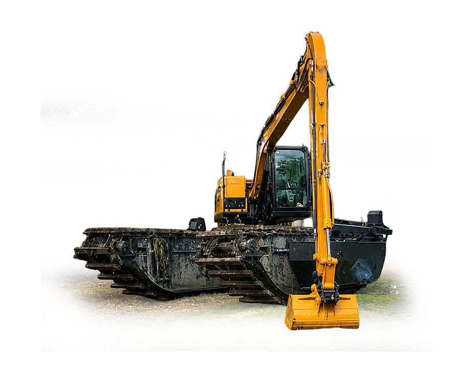 Torks Equipement bras longue portee pelle amphibie chantier en milieu humide