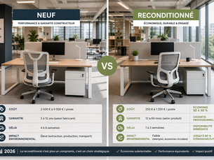Mobilier de bureau reconditionné vs neuf : le vrai comparatif 2026