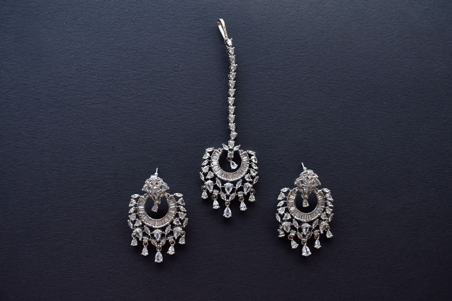 Cocktail Earring and Maang Tikka in Rich AD Stones