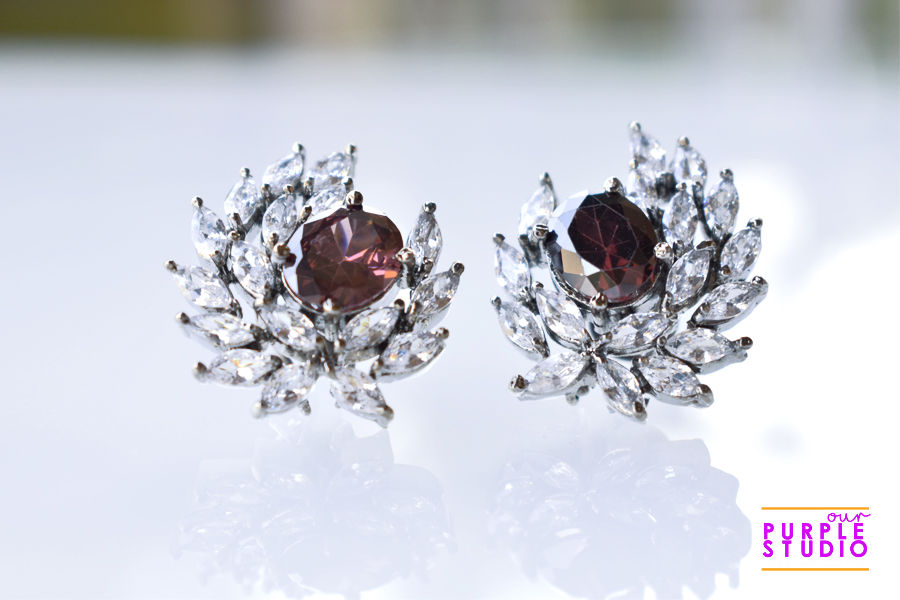 Antique Victorian Studs in White and Rodo CZ stones