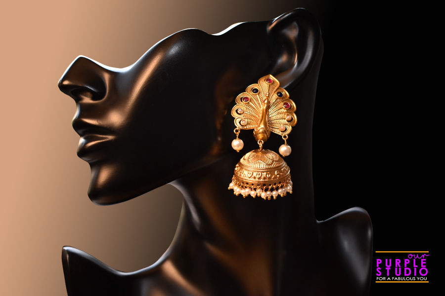 Exquisite Golden Peacock Jhumka