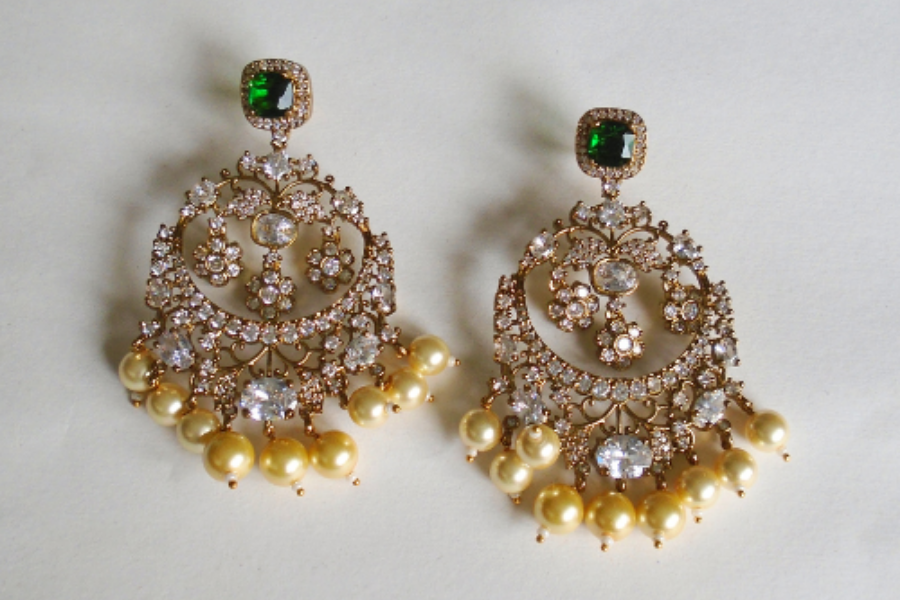 Gorgeous AD Chandbali in Golden Polis Jadau Earrings with multicolour Onyx Stone