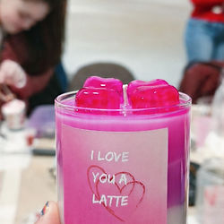 Handmade iced coffee candle with faux ice cubes created during an Ice Coffee Candle Workshop at The Art Lab Athens.