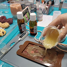 Close-up of colorful wax melts from an autumn workshop in Athens.