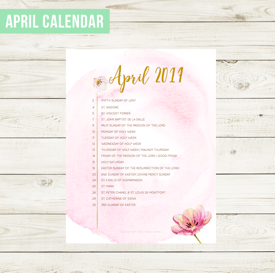 March Liturgical Calendar Catholic Box