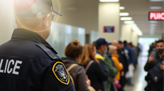 Immigration Officer keeping the line in order