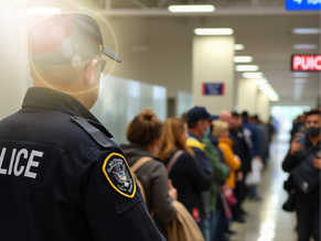 Immigration Officer keeping the line in order