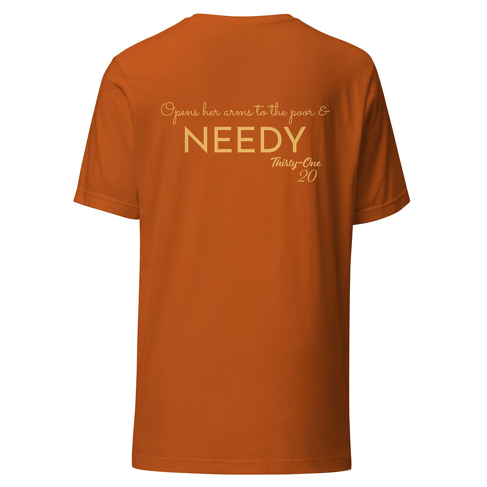 Thumbnail: Proverbs 31 Graphic Tee - Opens Her Arms To The Poor GOLD LETTERS