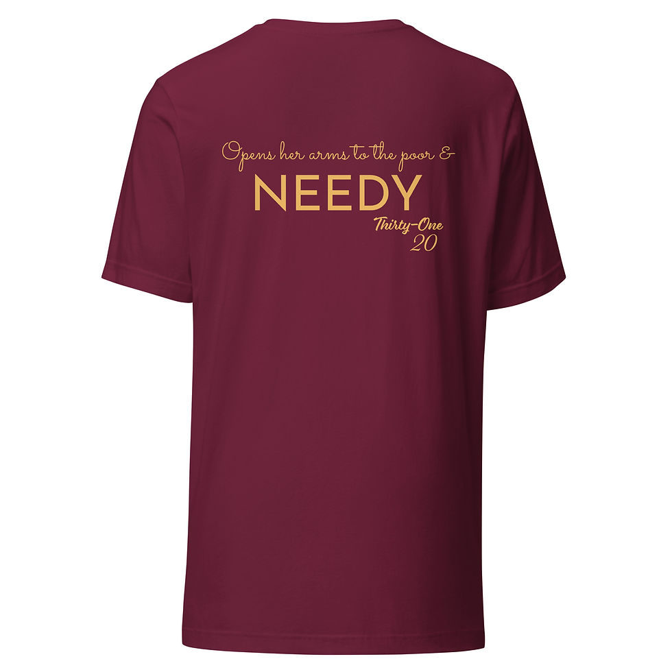 Thumbnail: Proverbs 31 Graphic Tee - Opens Her Arms To The Poor GOLD LETTERS