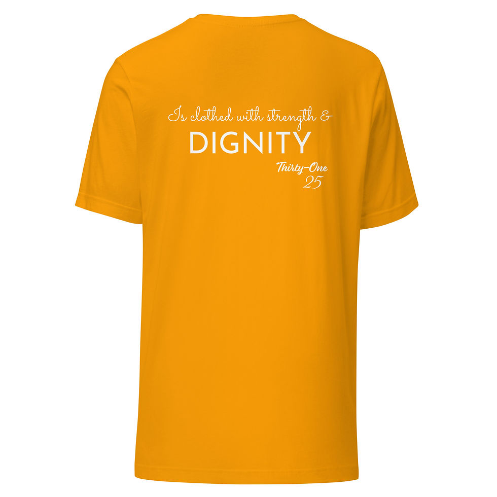 Thumbnail: Proverbs 31 Graphic Tee - Is Clothed With Strength WHITE LETTERS