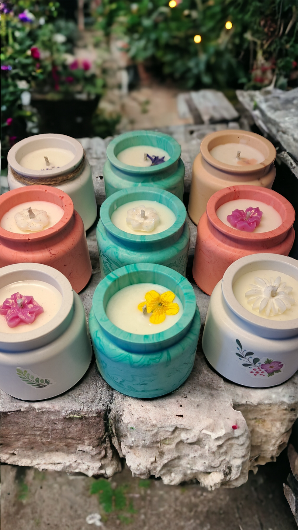 Candele naturali profumate da 50g in vasetti di jesmonite.Personalizzabili