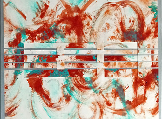 Wounded but not Broken, work of art, red and blue, woven paper