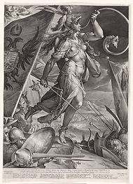 Bellona leads the Imperial troops Jan Harmensz, Muller, after Bartholomeus Spranger, 1600