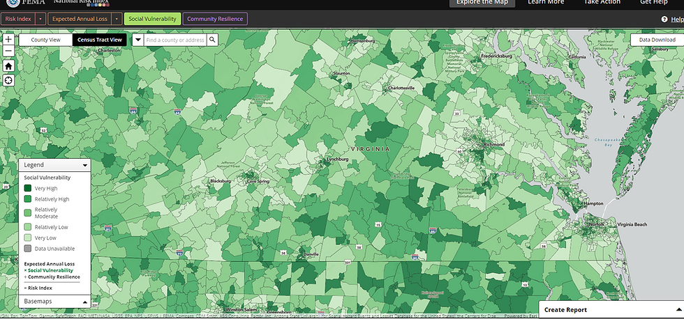 Social Vulnerability Map Virginia Weather Natural Disasters Finances Income Resources Risk