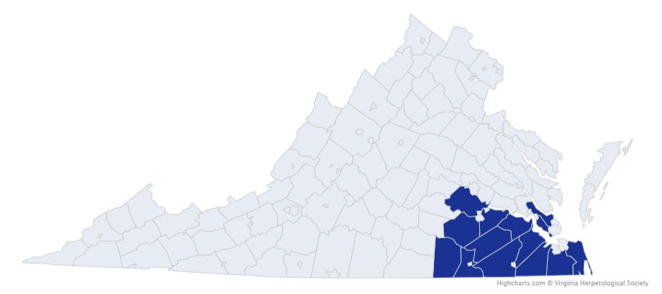 Virginia Range of the Cottonmouth per Virginia Herpetological Society