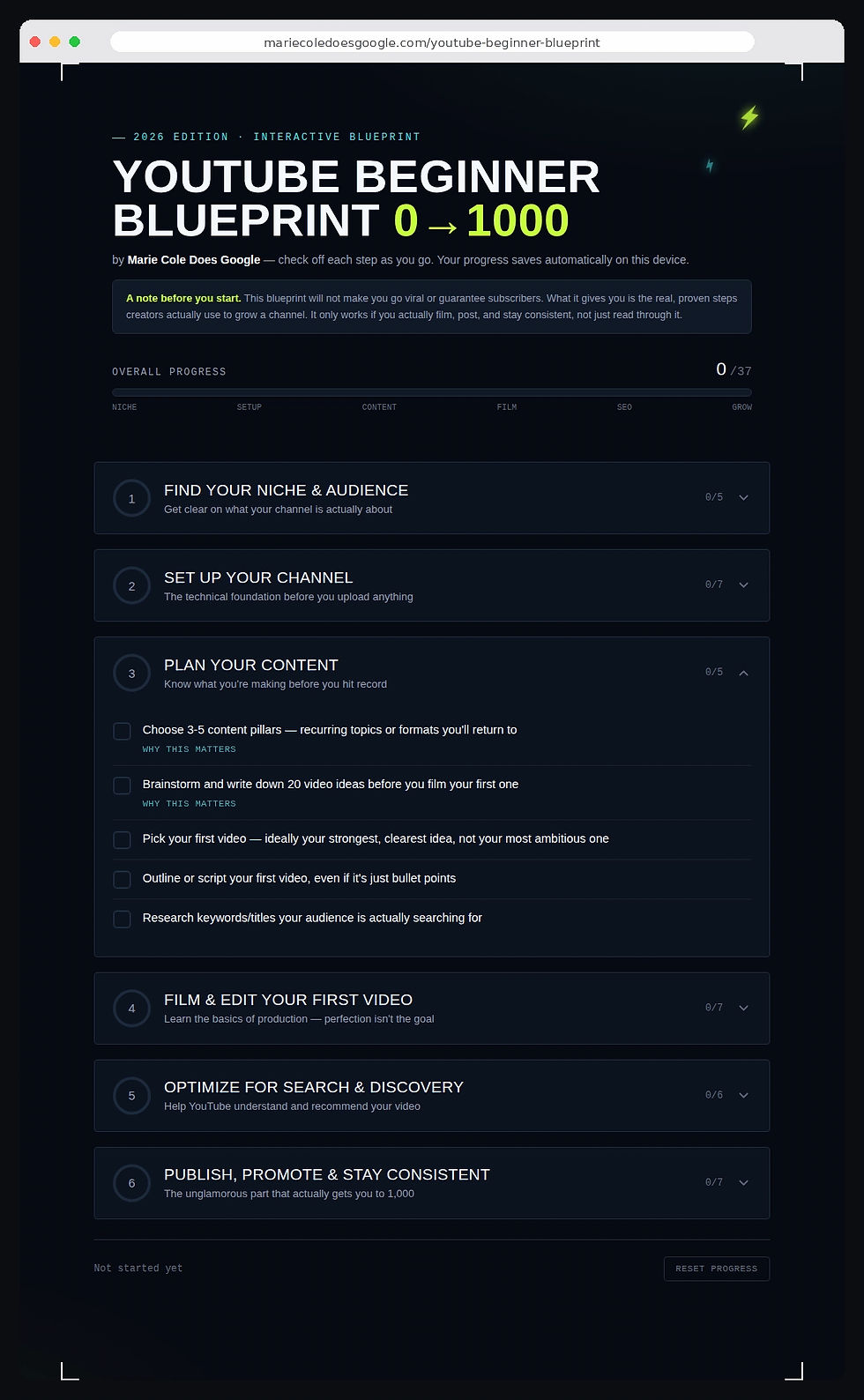 YouTube Beginner Blueprint Foundation course curriculum overview
