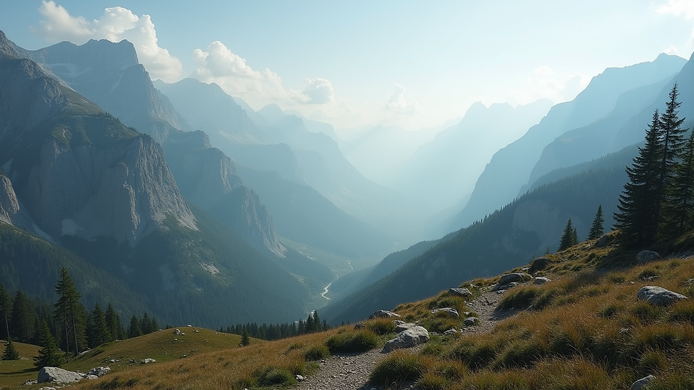 Wide angle view of a breathtaking mountain landscape