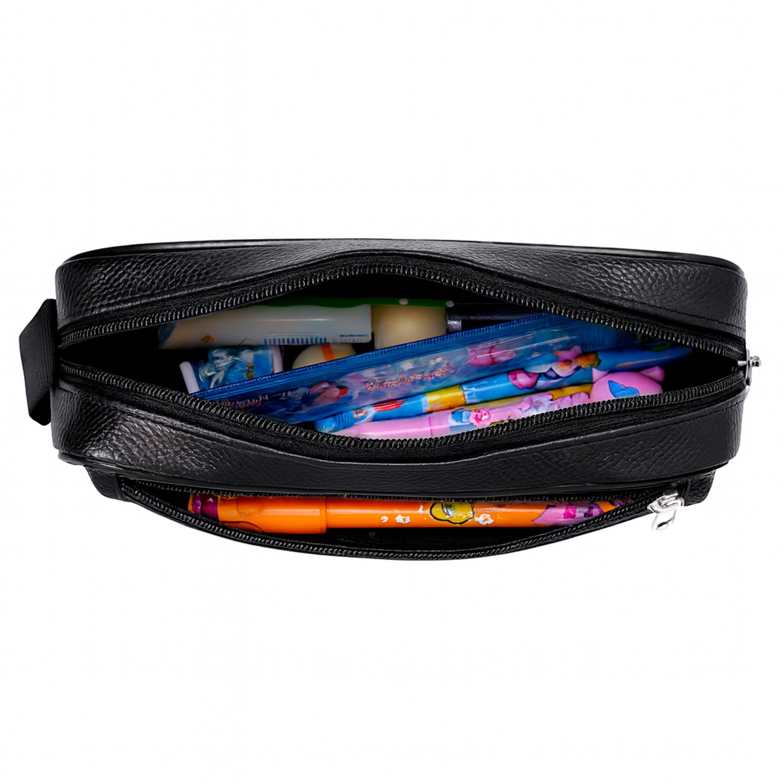 Professional Pen Case Four Compartments Durable Leather Stationery Storage Pouch