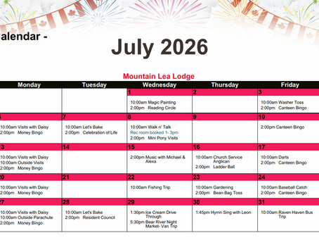 MLL Gala Lane - July 2026 Recreation Calendar