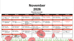 Mountain Lea Lodge - November 2026 Recreation Calendar