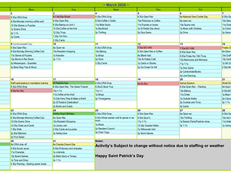 The Meadows Community - March 2026 Recreation Calendar