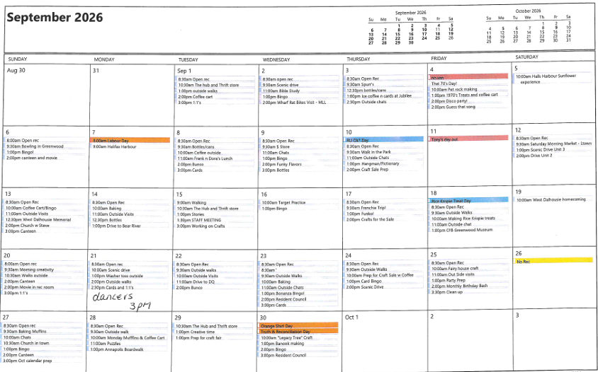 The Meadows Community - September 2026 Recreation Calendar