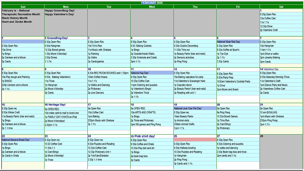 The Meadows Community - February 2026 Recreation Calendar