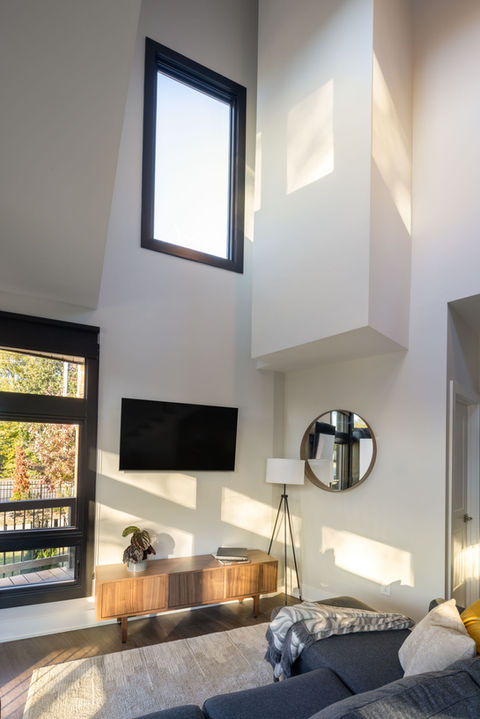 tall living room and tv set