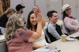 Team members connecting during a strengths-based workshop