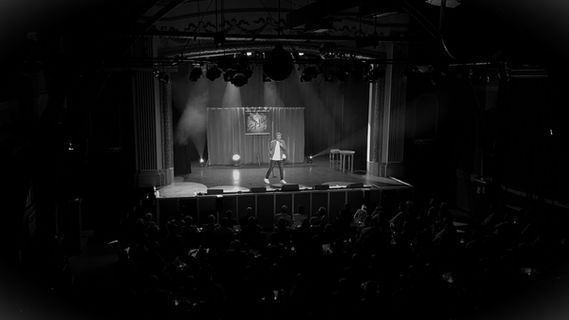 Gorleston Pavilion monochrome comedy stage