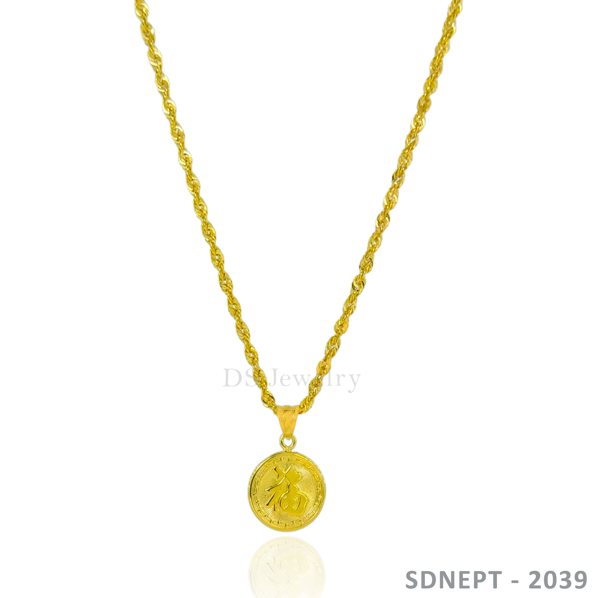 18K-YG Rope Chain with Round Pendant