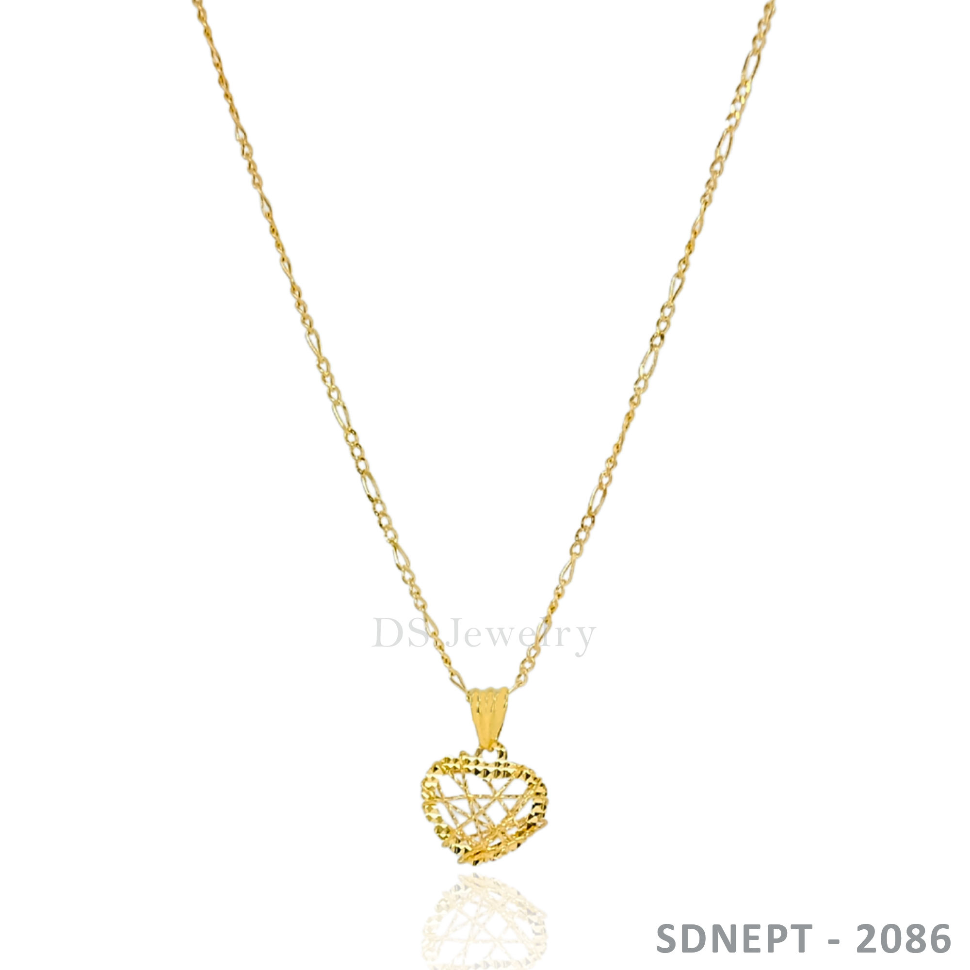18K-YG Figaro Chain with Heart Pendant