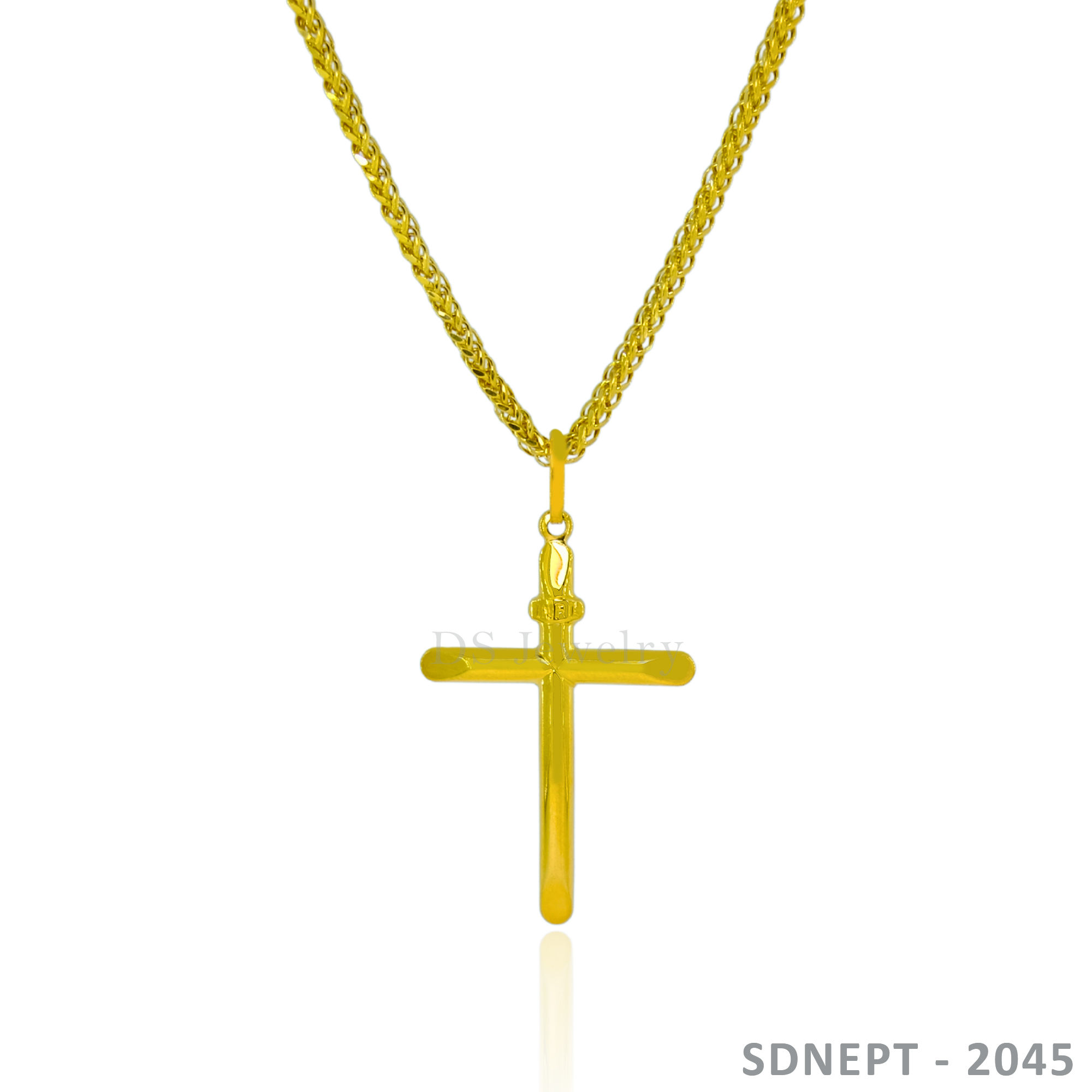 18K-YG Spiga Chain with Cross Pendant