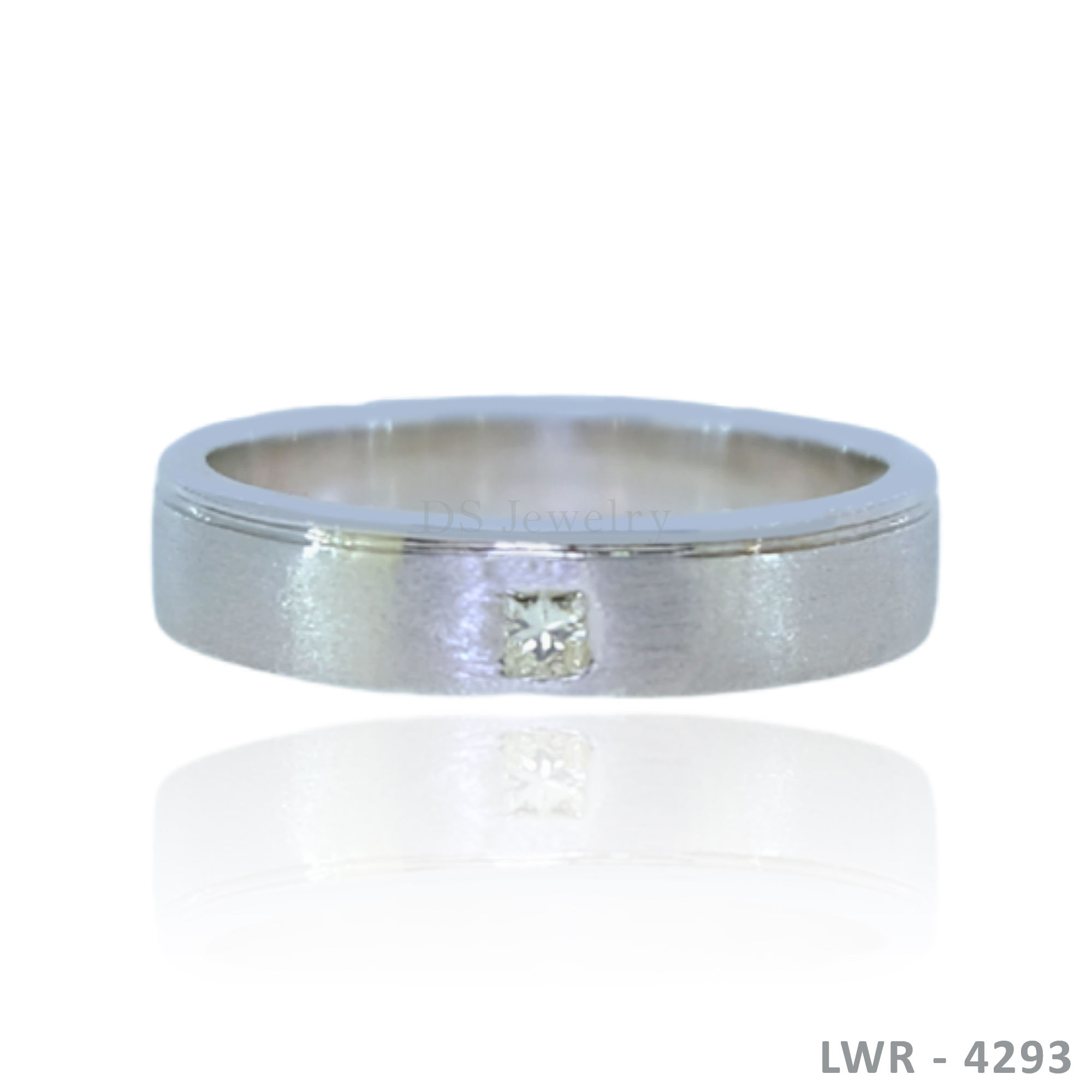 14K-WG Princess Cut Diamond Matte Finish Wedding Ring