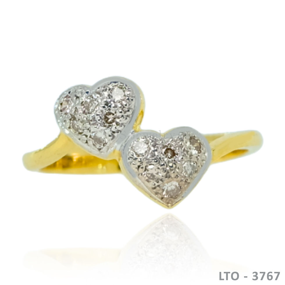 Thumbnail: 14K-YG  Double Heart with Diamond Set of Ring and Earring