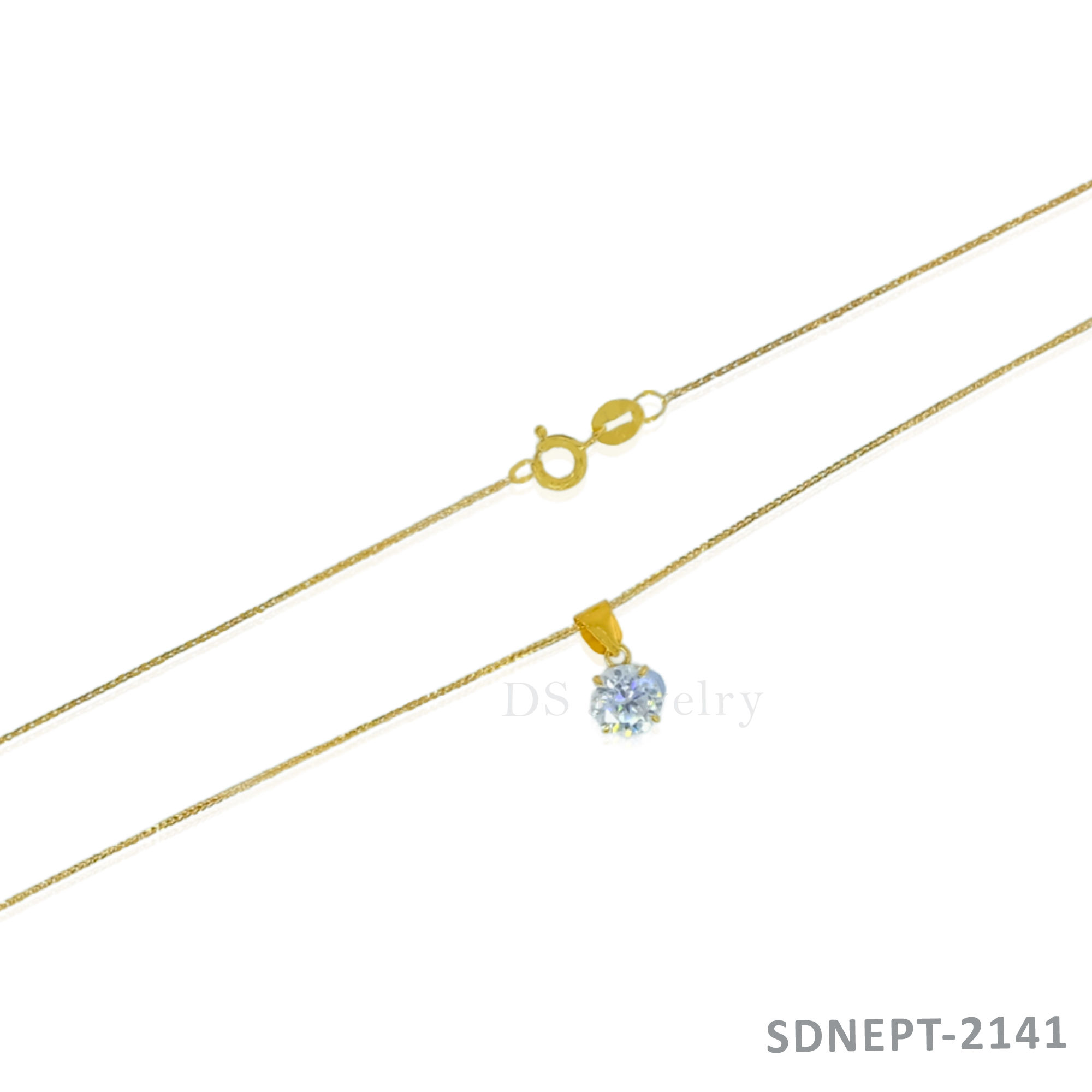 18K-YG Thin Chain with Cubic Zirconia Pendant
